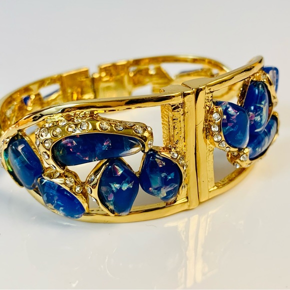 Kara Ross Blue Resin and Clear Crystal Bangle Bracelet - Picture 2 of 12